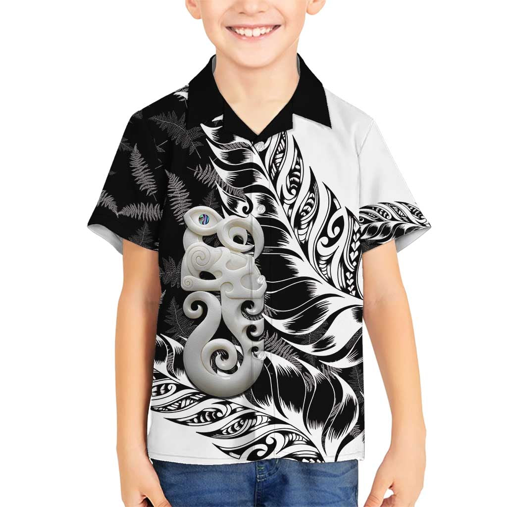 Aotearoa Manaia NZ Maori Silver Fern Family Matching Off Shoulder Maxi Dress and Hawaiian Shirt LT14 Son's Shirt Black - Polynesian Pride