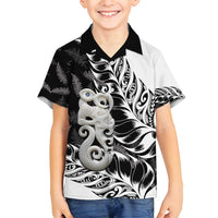 Aotearoa Manaia NZ Maori Silver Fern Family Matching Off Shoulder Maxi Dress and Hawaiian Shirt LT14 Son's Shirt Black - Polynesian Pride