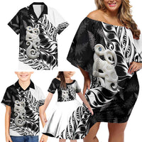 Aotearoa Manaia NZ Maori Silver Fern Family Matching Off Shoulder Short Dress and Hawaiian Shirt LT14 - Polynesian Pride