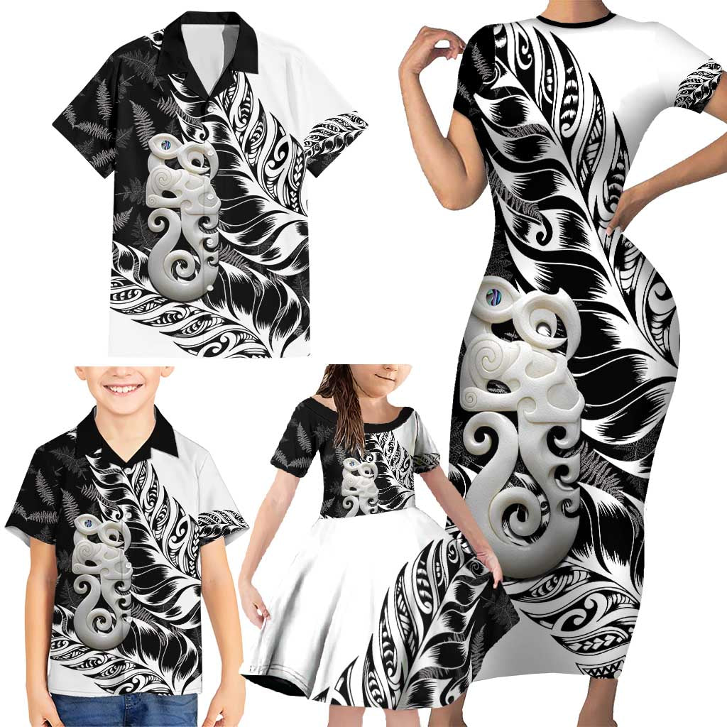 Aotearoa Manaia NZ Maori Silver Fern Family Matching Short Sleeve Bodycon Dress and Hawaiian Shirt LT14 - Polynesian Pride