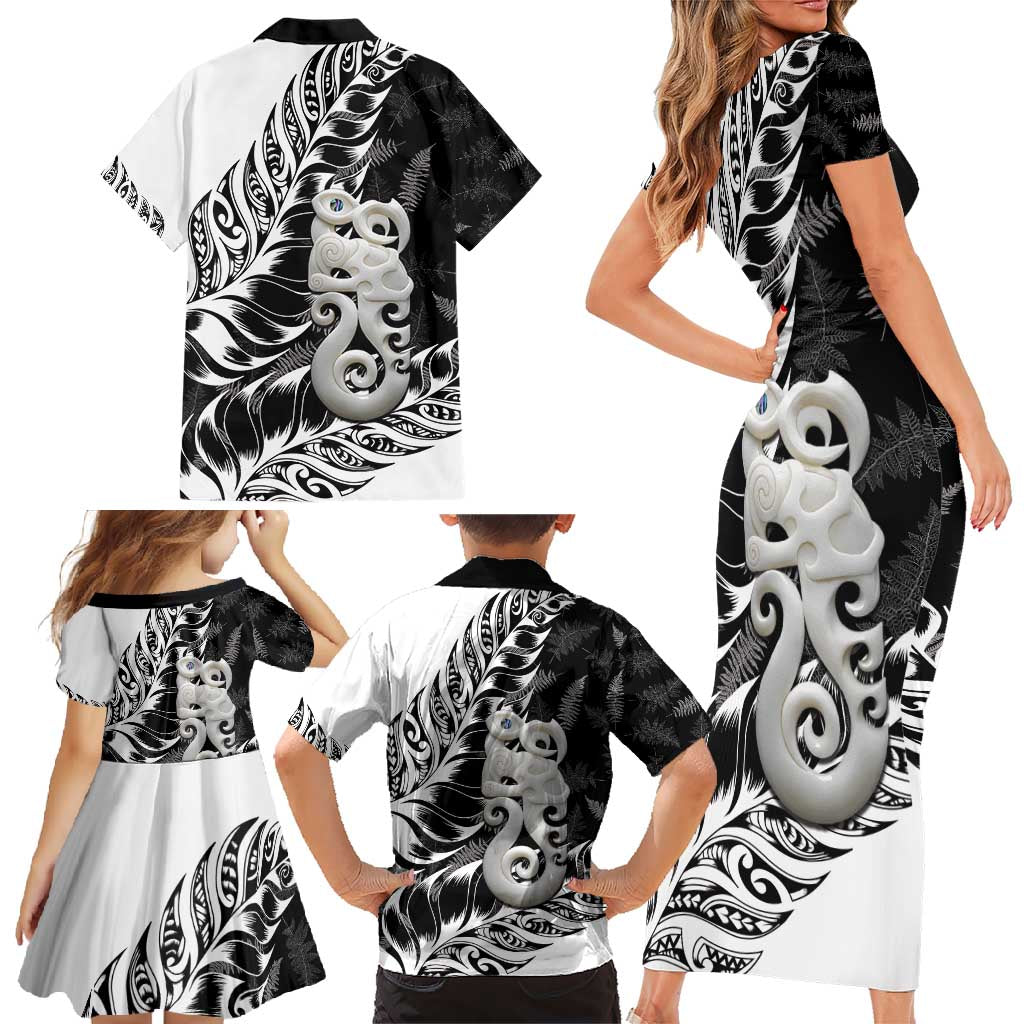 Aotearoa Manaia NZ Maori Silver Fern Family Matching Short Sleeve Bodycon Dress and Hawaiian Shirt LT14 - Polynesian Pride