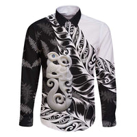 Aotearoa Manaia NZ Maori Silver Fern Family Matching Summer Maxi Dress and Hawaiian Shirt LT14 Dad's Shirt - Long Sleeve Black - Polynesian Pride