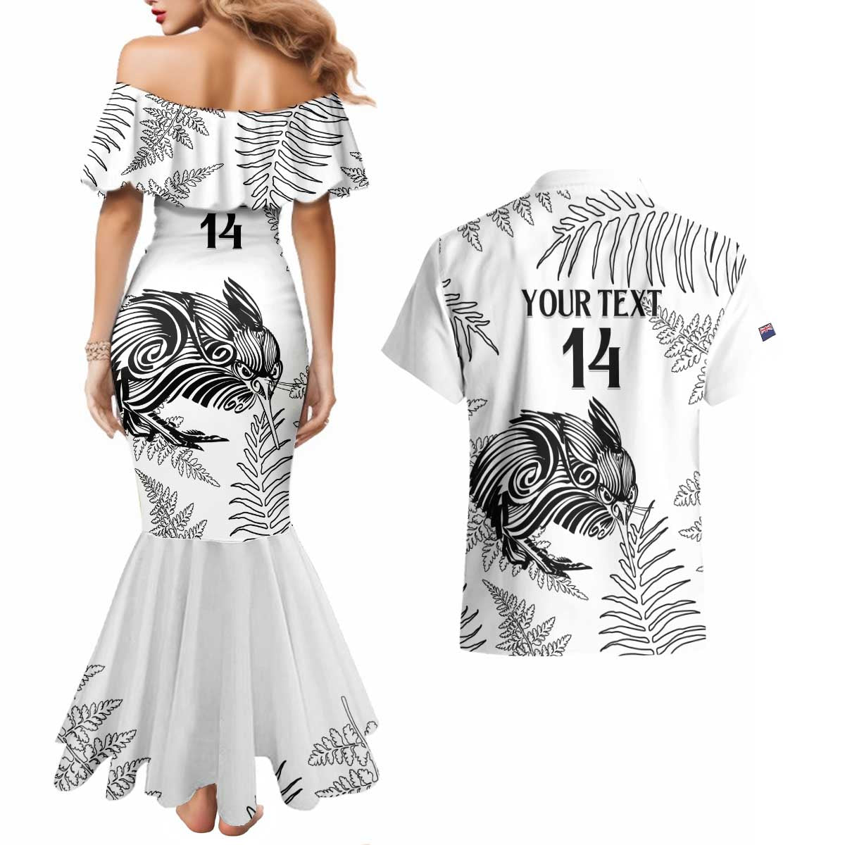 Custom New Zealand Kiwi Football Couples Matching Mermaid Dress and Hawaiian Shirt Aotearoa Silver Fern LT14 - Polynesian Pride