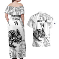 Custom New Zealand Kiwi Football Couples Matching Off Shoulder Maxi Dress and Hawaiian Shirt Aotearoa Silver Fern LT14 - Polynesian Pride
