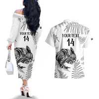 Custom New Zealand Kiwi Football Couples Matching Off The Shoulder Long Sleeve Dress and Hawaiian Shirt Aotearoa Silver Fern LT14 - Polynesian Pride
