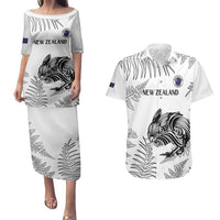 Custom New Zealand Kiwi Football Couples Matching Puletasi and Hawaiian Shirt Aotearoa Silver Fern LT14 White - Polynesian Pride