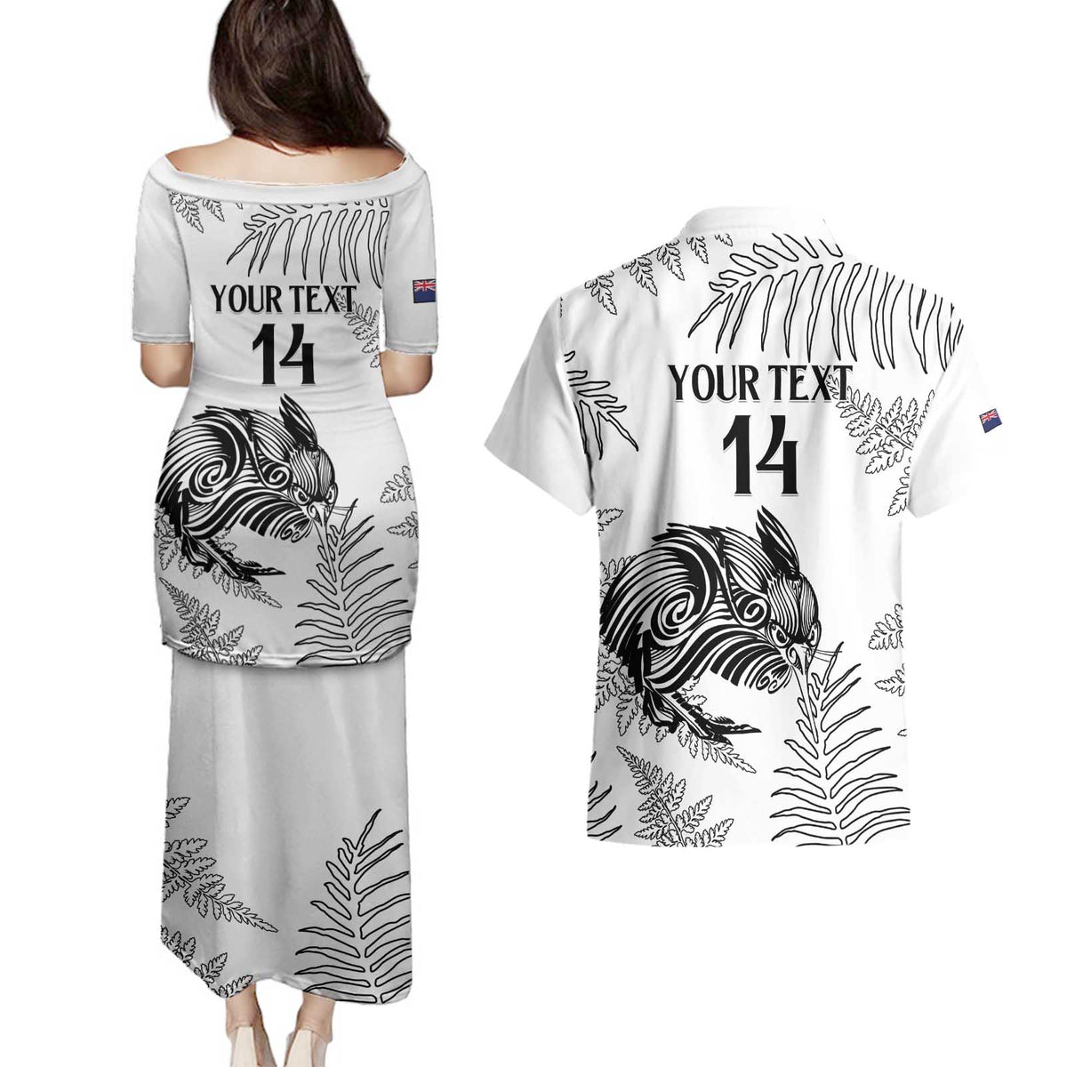 Custom New Zealand Kiwi Football Couples Matching Puletasi and Hawaiian Shirt Aotearoa Silver Fern LT14 - Polynesian Pride