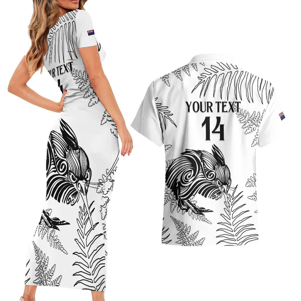 Custom New Zealand Kiwi Football Couples Matching Short Sleeve Bodycon Dress and Hawaiian Shirt Aotearoa Silver Fern LT14 - Polynesian Pride