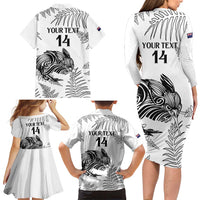 Custom New Zealand Kiwi Football Family Matching Long Sleeve Bodycon Dress and Hawaiian Shirt Aotearoa Silver Fern LT14 - Polynesian Pride