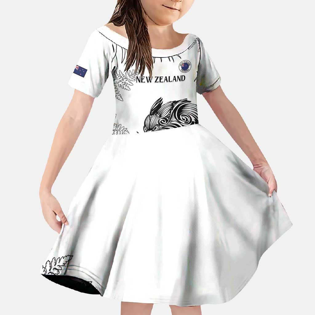 Custom New Zealand Kiwi Football Family Matching Mermaid Dress and Hawaiian Shirt Aotearoa Silver Fern LT14 Daughter's Dress White - Polynesian Pride