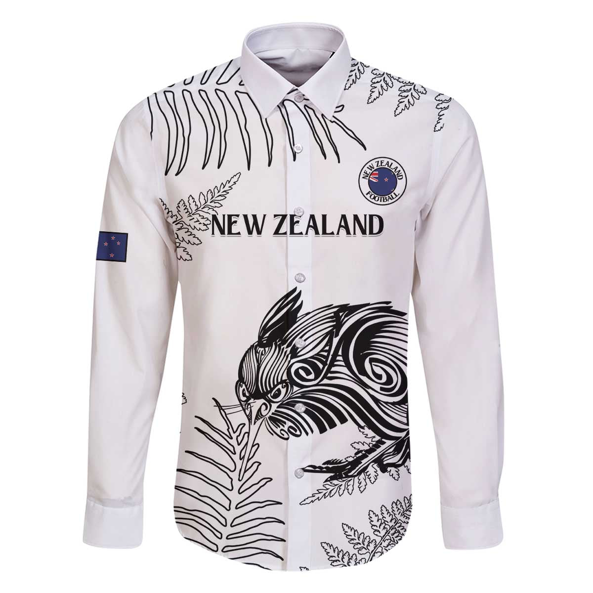 Custom New Zealand Kiwi Football Family Matching Off The Shoulder Long Sleeve Dress and Hawaiian Shirt Aotearoa Silver Fern LT14 Dad's Shirt - Long Sleeve White - Polynesian Pride