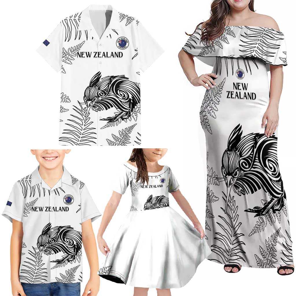 Custom New Zealand Kiwi Football Family Matching Off Shoulder Maxi Dress and Hawaiian Shirt Aotearoa Silver Fern LT14 - Polynesian Pride