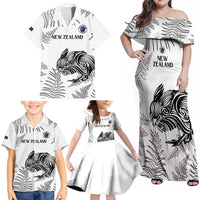Custom New Zealand Kiwi Football Family Matching Off Shoulder Maxi Dress and Hawaiian Shirt Aotearoa Silver Fern LT14 - Polynesian Pride