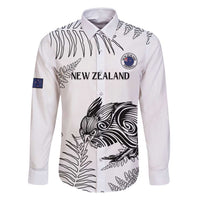 Custom New Zealand Kiwi Football Family Matching Off Shoulder Maxi Dress and Hawaiian Shirt Aotearoa Silver Fern LT14 Dad's Shirt - Long Sleeve White - Polynesian Pride