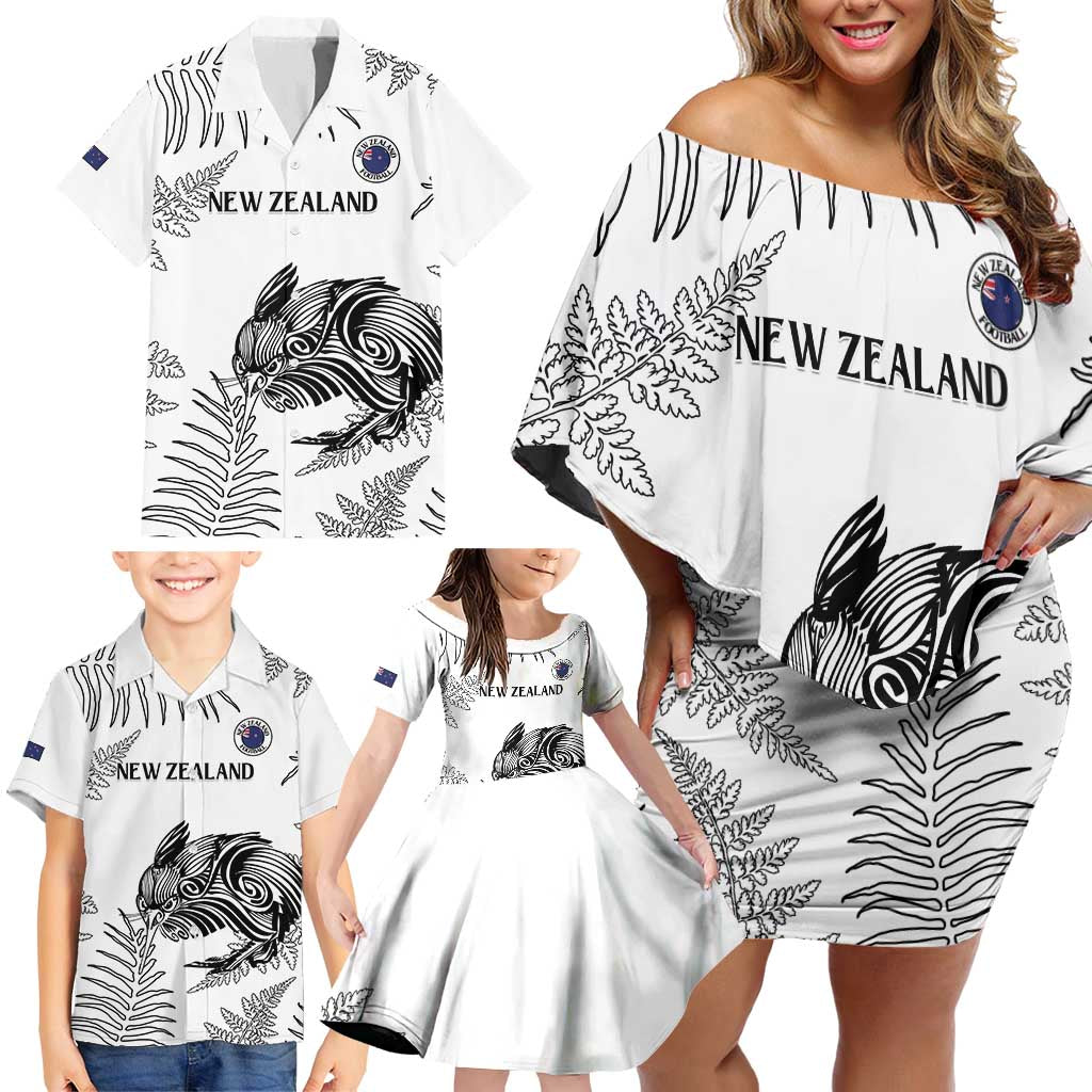 Custom New Zealand Kiwi Football Family Matching Off Shoulder Short Dress and Hawaiian Shirt Aotearoa Silver Fern LT14 - Polynesian Pride