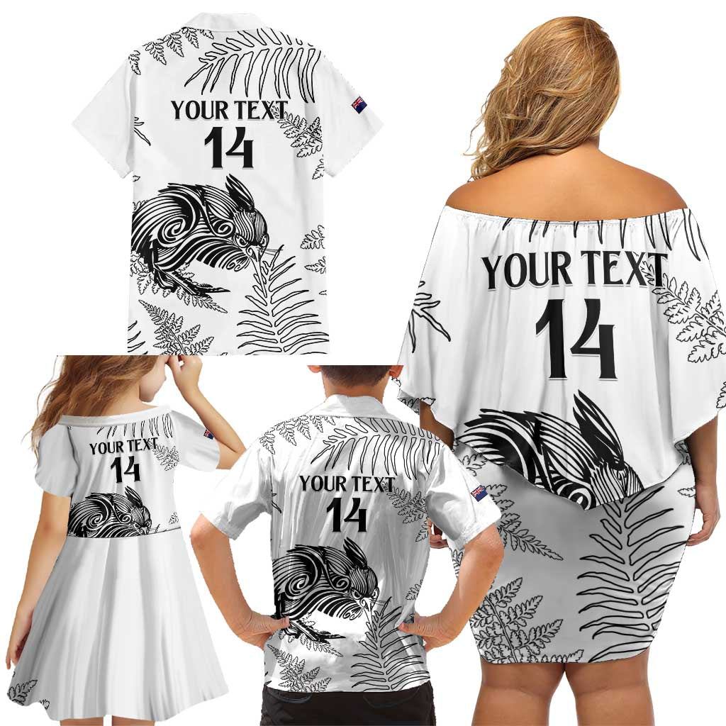 Custom New Zealand Kiwi Football Family Matching Off Shoulder Short Dress and Hawaiian Shirt Aotearoa Silver Fern LT14 - Polynesian Pride