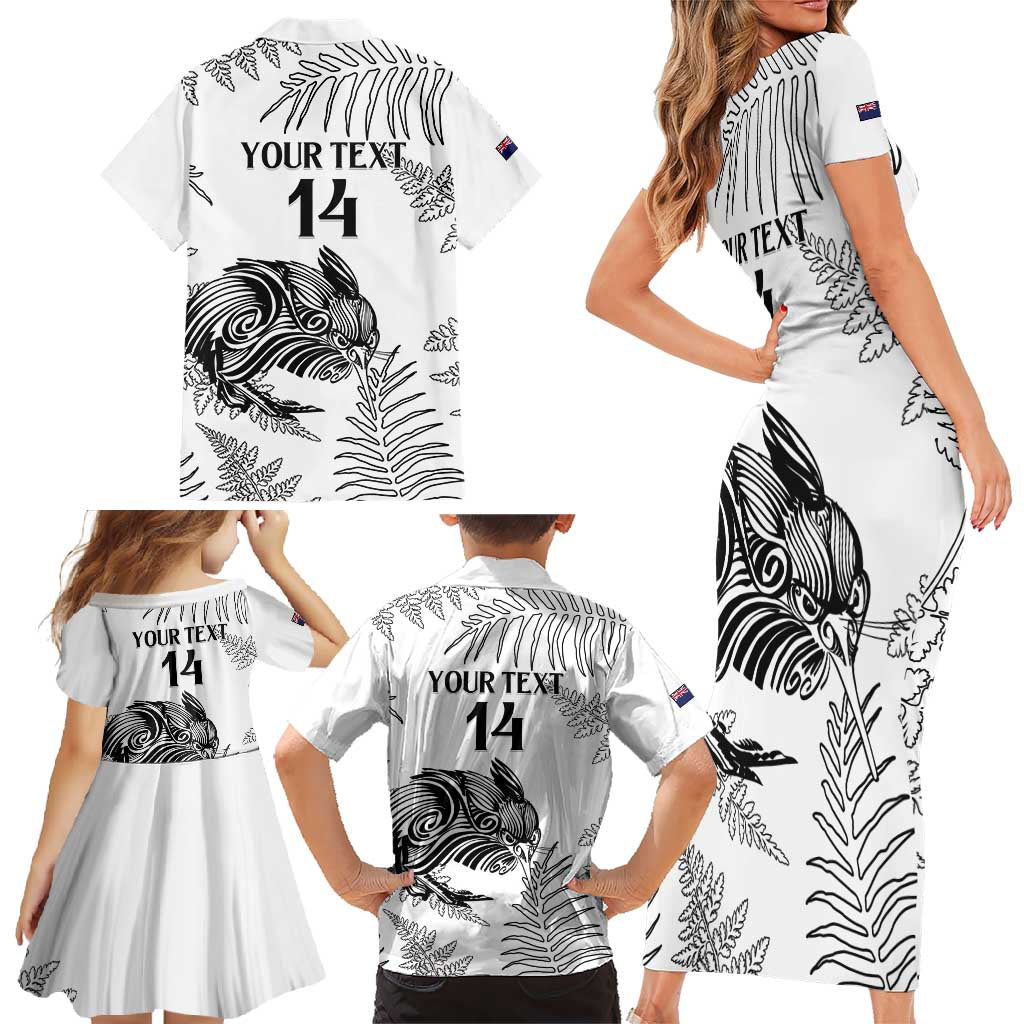 Custom New Zealand Kiwi Football Family Matching Short Sleeve Bodycon Dress and Hawaiian Shirt Aotearoa Silver Fern LT14 - Polynesian Pride