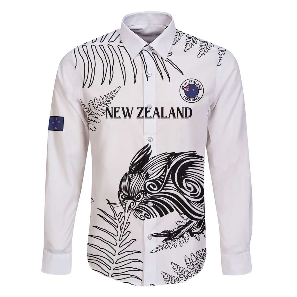 Custom New Zealand Kiwi Football Family Matching Summer Maxi Dress and Hawaiian Shirt Aotearoa Silver Fern LT14 Dad's Shirt - Long Sleeve White - Polynesian Pride