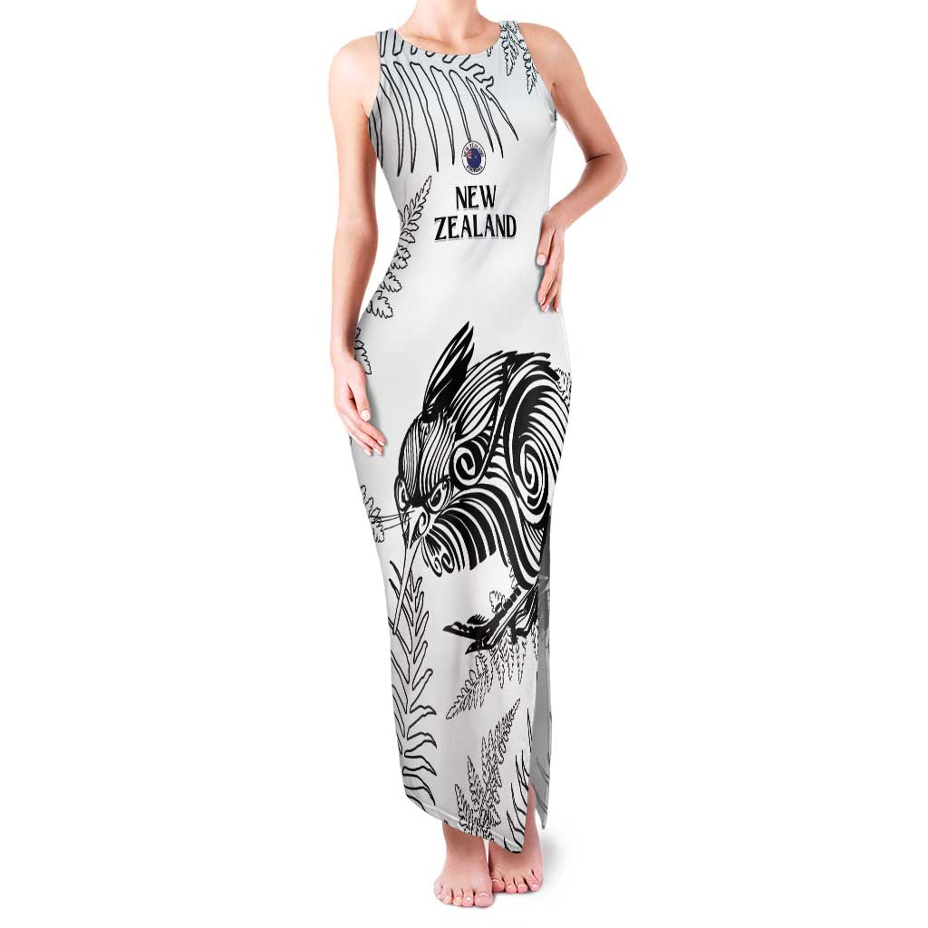 Custom New Zealand Kiwi Football Family Matching Tank Maxi Dress and Hawaiian Shirt Aotearoa Silver Fern LT14 Mom's Dress White - Polynesian Pride