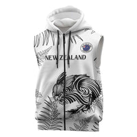 Custom New Zealand Kiwi Football Sleeveless Zip Hoodie Aotearoa Silver Fern LT14 White - Polynesian Pride
