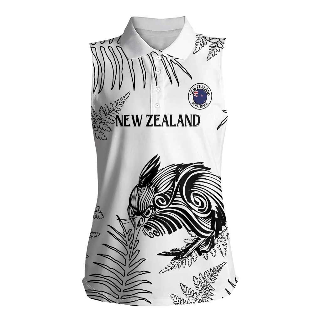Custom New Zealand Kiwi Football Women Sleeveless Polo Shirt Aotearoa Silver Fern LT14 Female White - Polynesian Pride