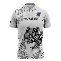 Custom New Zealand Kiwi Football Zipper Polo Shirt Aotearoa Silver Fern LT14 White - Polynesian Pride