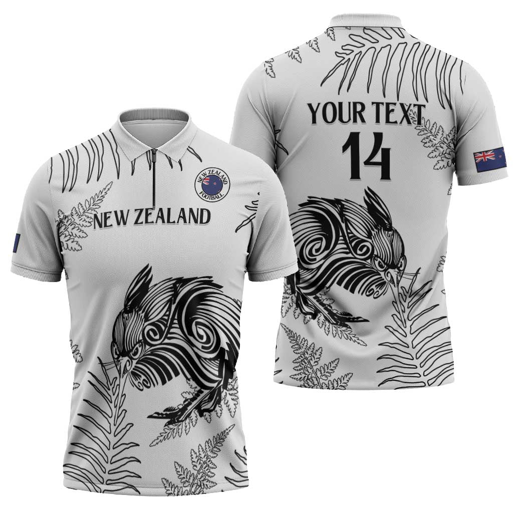 Custom New Zealand Kiwi Football Zipper Polo Shirt Aotearoa Silver Fern LT14 - Polynesian Pride