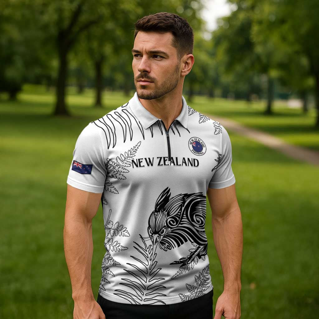 Custom New Zealand Kiwi Football Zipper Polo Shirt Aotearoa Silver Fern LT14 - Polynesian Pride