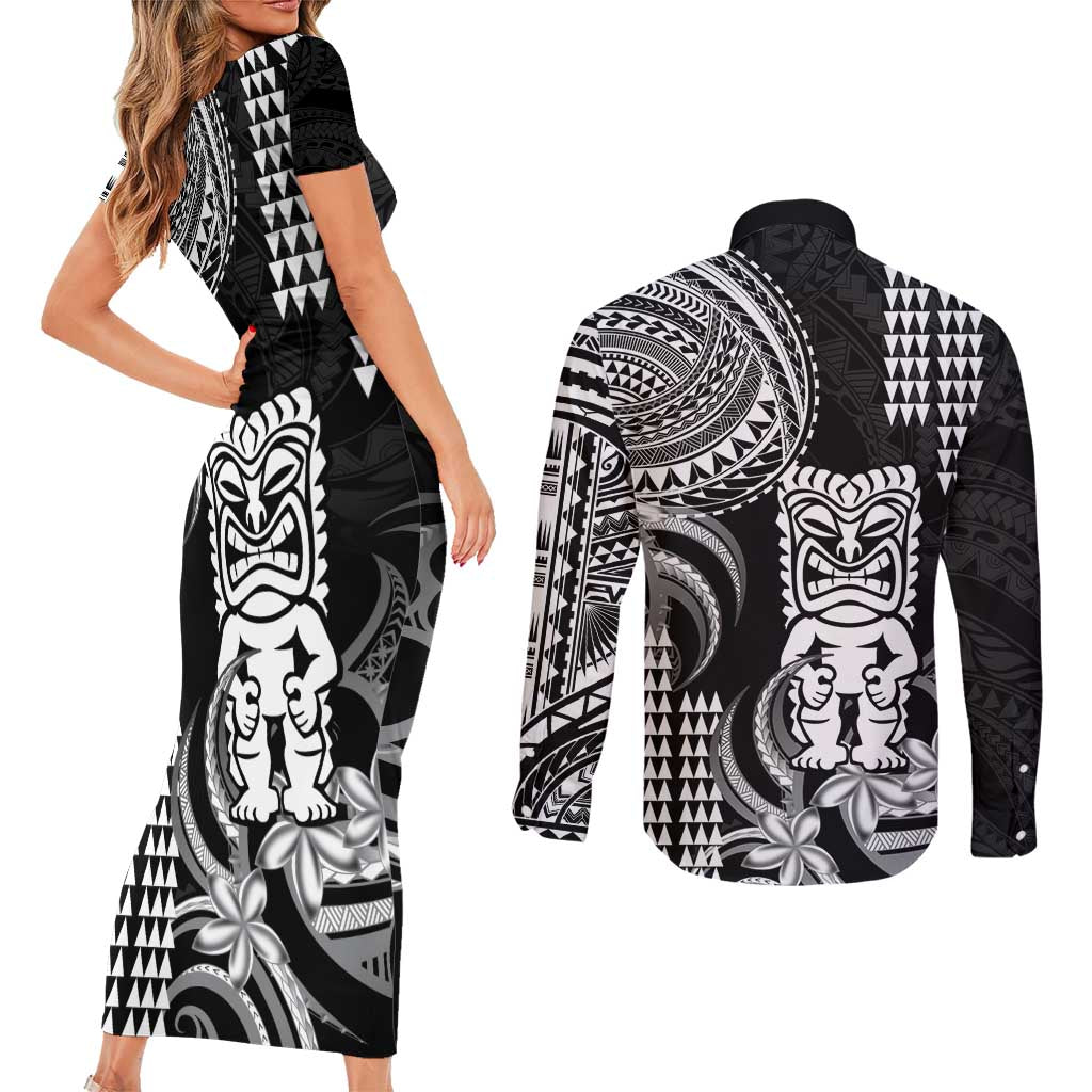 Hawaii Ku God Couples Matching Short Sleeve Bodycon Dress and Long Sleeve Button Shirt Kakau Mix Polynesian Tattoo LT14 - Polynesian Pride
