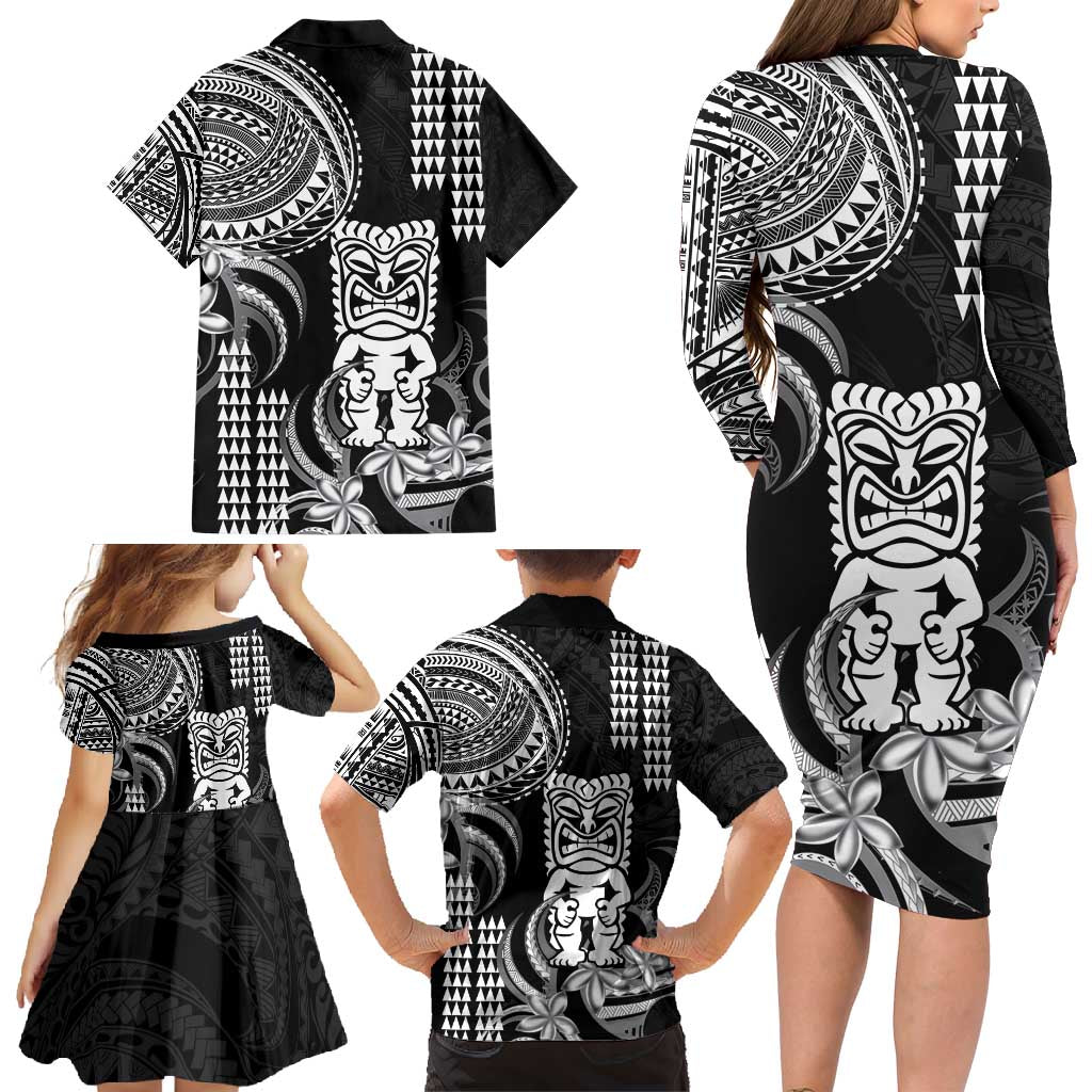 Hawaii Ku God Family Matching Long Sleeve Bodycon Dress and Hawaiian Shirt Kakau Mix Polynesian Tattoo LT14 - Polynesian Pride