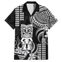 Hawaii Ku God Family Matching Long Sleeve Bodycon Dress and Hawaiian Shirt Kakau Mix Polynesian Tattoo LT14 Dad's Shirt - Short Sleeve Black - Polynesian Pride