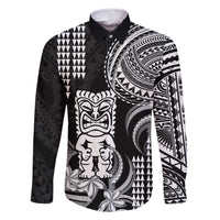 Hawaii Ku God Family Matching Long Sleeve Bodycon Dress and Hawaiian Shirt Kakau Mix Polynesian Tattoo LT14 Dad's Shirt - Long Sleeve Black - Polynesian Pride