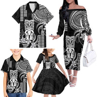 Hawaii Ku God Family Matching Off The Shoulder Long Sleeve Dress and Hawaiian Shirt Kakau Mix Polynesian Tattoo LT14 - Polynesian Pride