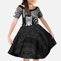 Hawaii Ku God Family Matching Off Shoulder Maxi Dress and Hawaiian Shirt Kakau Mix Polynesian Tattoo LT14 Daughter's Dress Black - Polynesian Pride