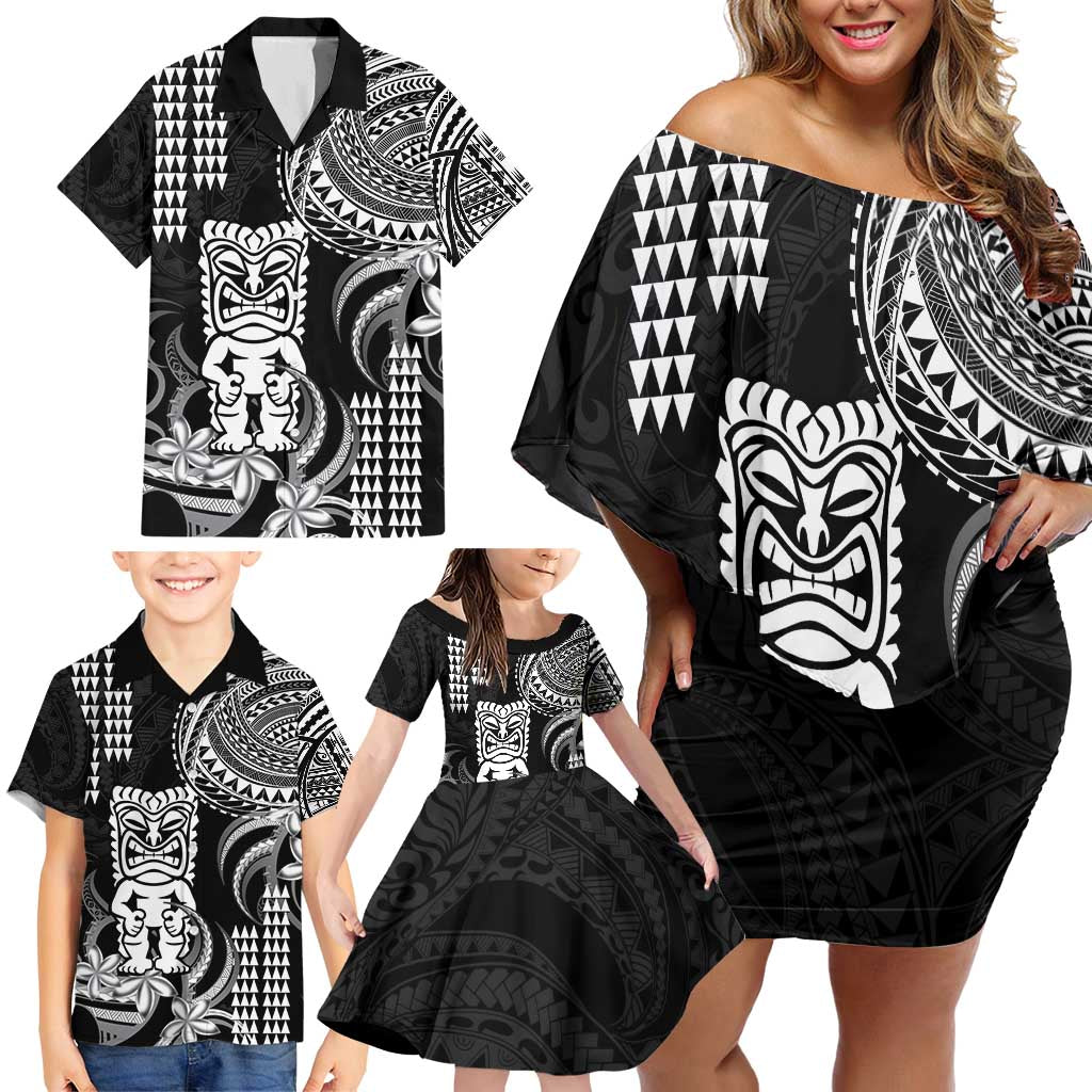 Hawaii Ku God Family Matching Off Shoulder Short Dress and Hawaiian Shirt Kakau Mix Polynesian Tattoo LT14 - Polynesian Pride
