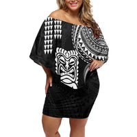 Hawaii Ku God Family Matching Off Shoulder Short Dress and Hawaiian Shirt Kakau Mix Polynesian Tattoo LT14 Mom's Dress Black - Polynesian Pride