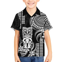 Hawaii Ku God Family Matching Off Shoulder Short Dress and Hawaiian Shirt Kakau Mix Polynesian Tattoo LT14 Son's Shirt Black - Polynesian Pride