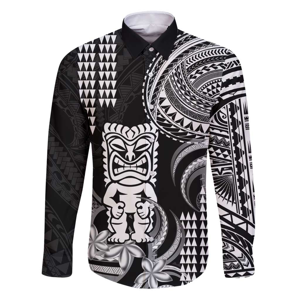 Hawaii Ku God Family Matching Puletasi and Hawaiian Shirt Kakau Mix Polynesian Tattoo LT14 Dad's Shirt - Long Sleeve Black - Polynesian Pride