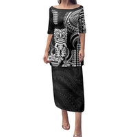 Hawaii Ku God Family Matching Puletasi and Hawaiian Shirt Kakau Mix Polynesian Tattoo LT14 Mom's Dress Black - Polynesian Pride