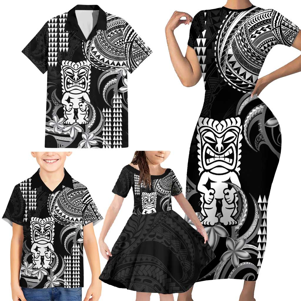 Hawaii Ku God Family Matching Short Sleeve Bodycon Dress and Hawaiian Shirt Kakau Mix Polynesian Tattoo LT14 - Polynesian Pride