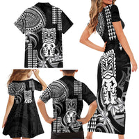 Hawaii Ku God Family Matching Short Sleeve Bodycon Dress and Hawaiian Shirt Kakau Mix Polynesian Tattoo LT14 - Polynesian Pride