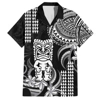 Hawaii Ku God Family Matching Short Sleeve Bodycon Dress and Hawaiian Shirt Kakau Mix Polynesian Tattoo LT14 Dad's Shirt - Short Sleeve Black - Polynesian Pride