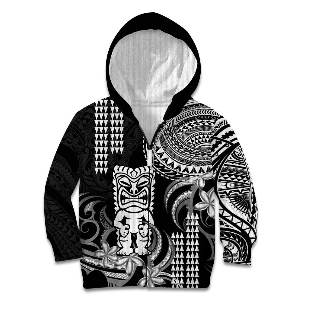 Hawaii Ku God Kid Hoodie Kakau Mix Polynesian Tattoo LT14 Zip Hoodie Black - Polynesian Pride