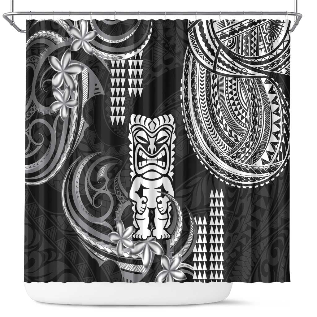 Hawaii Ku God Shower Curtain Kakau Mix Polynesian Tattoo LT14 Black - Polynesian Pride