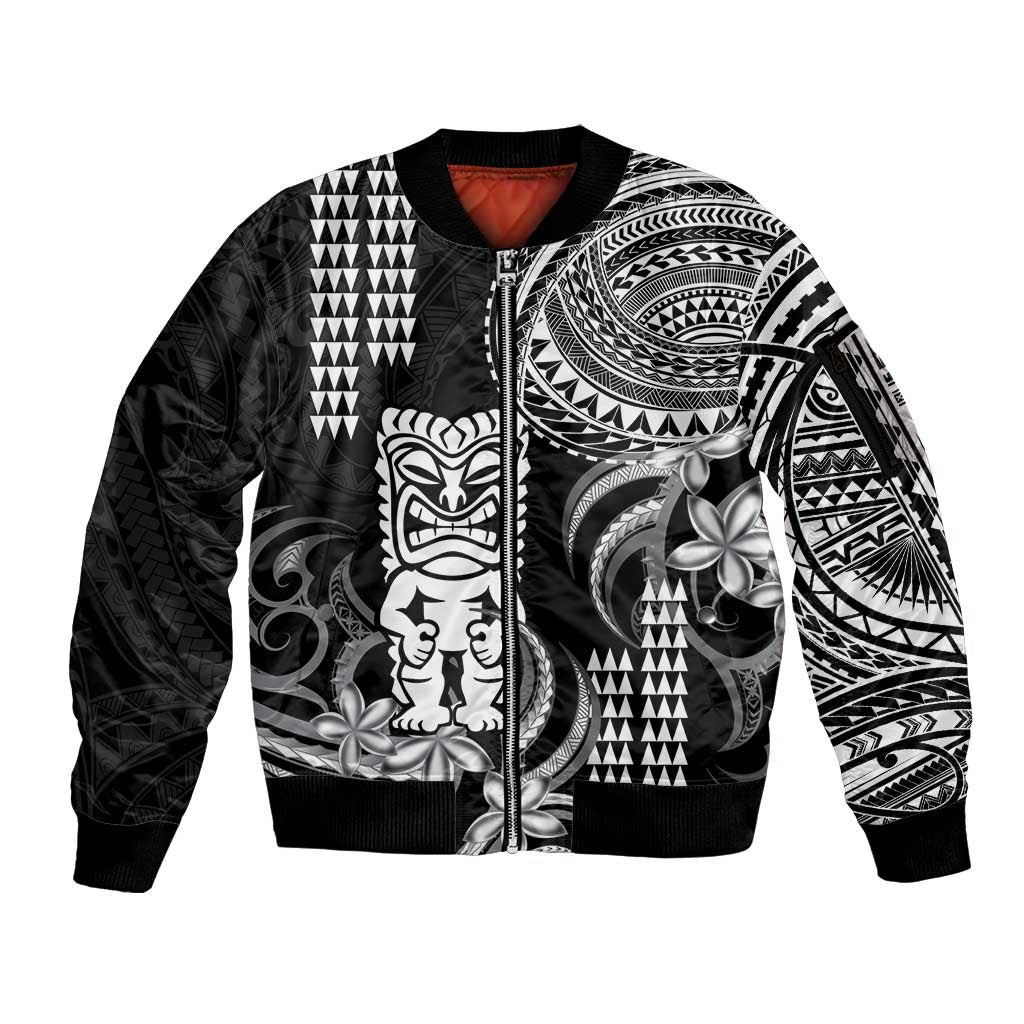 Hawaii Ku God Sleeve Zip Bomber Jacket Kakau Mix Polynesian Tattoo LT14 Unisex Black - Polynesian Pride