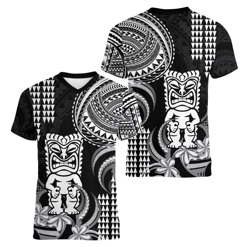 Hawaii Ku God Women V-Neck T-Shirt Kakau Mix Polynesian Tattoo