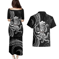 Black Hawaii Kanaloa God Couples Matching Puletasi and Hawaiian Shirt Hawaiian Octopus