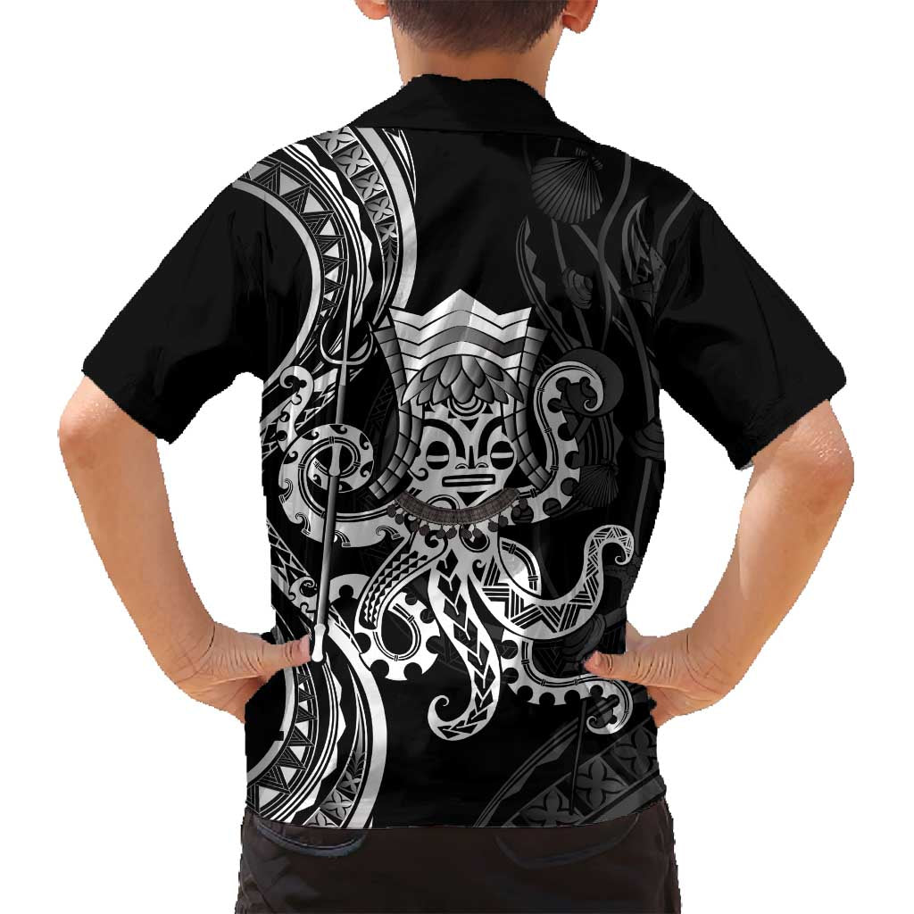 Black Hawaii Kanaloa God Family Matching Long Sleeve Bodycon Dress and Hawaiian Shirt Hawaiian Octopus LT14 - Polynesian Pride