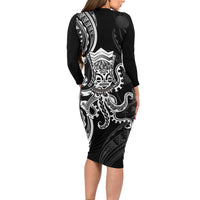Black Hawaii Kanaloa God Family Matching Long Sleeve Bodycon Dress and Hawaiian Shirt Hawaiian Octopus LT14 - Polynesian Pride