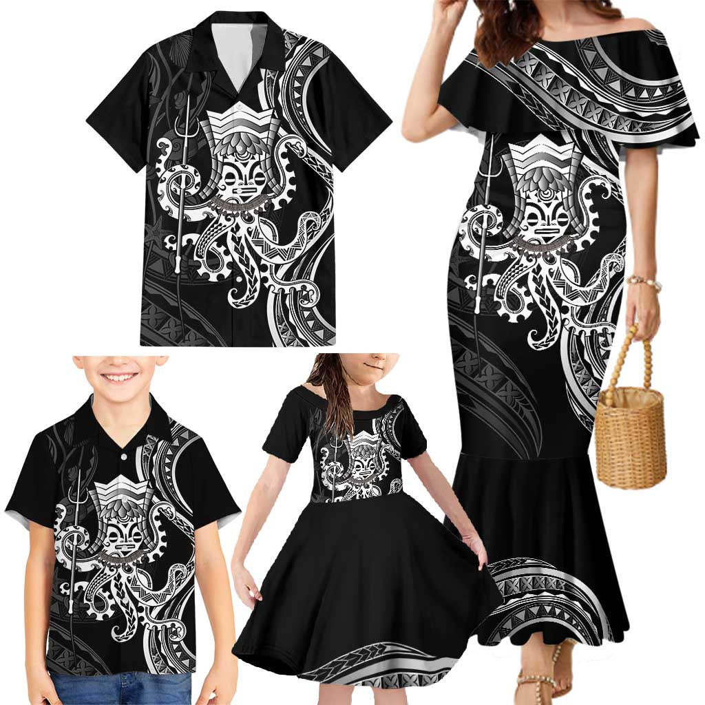 Black Hawaii Kanaloa God Family Matching Mermaid Dress and Hawaiian Shirt Hawaiian Octopus LT14 - Polynesian Pride